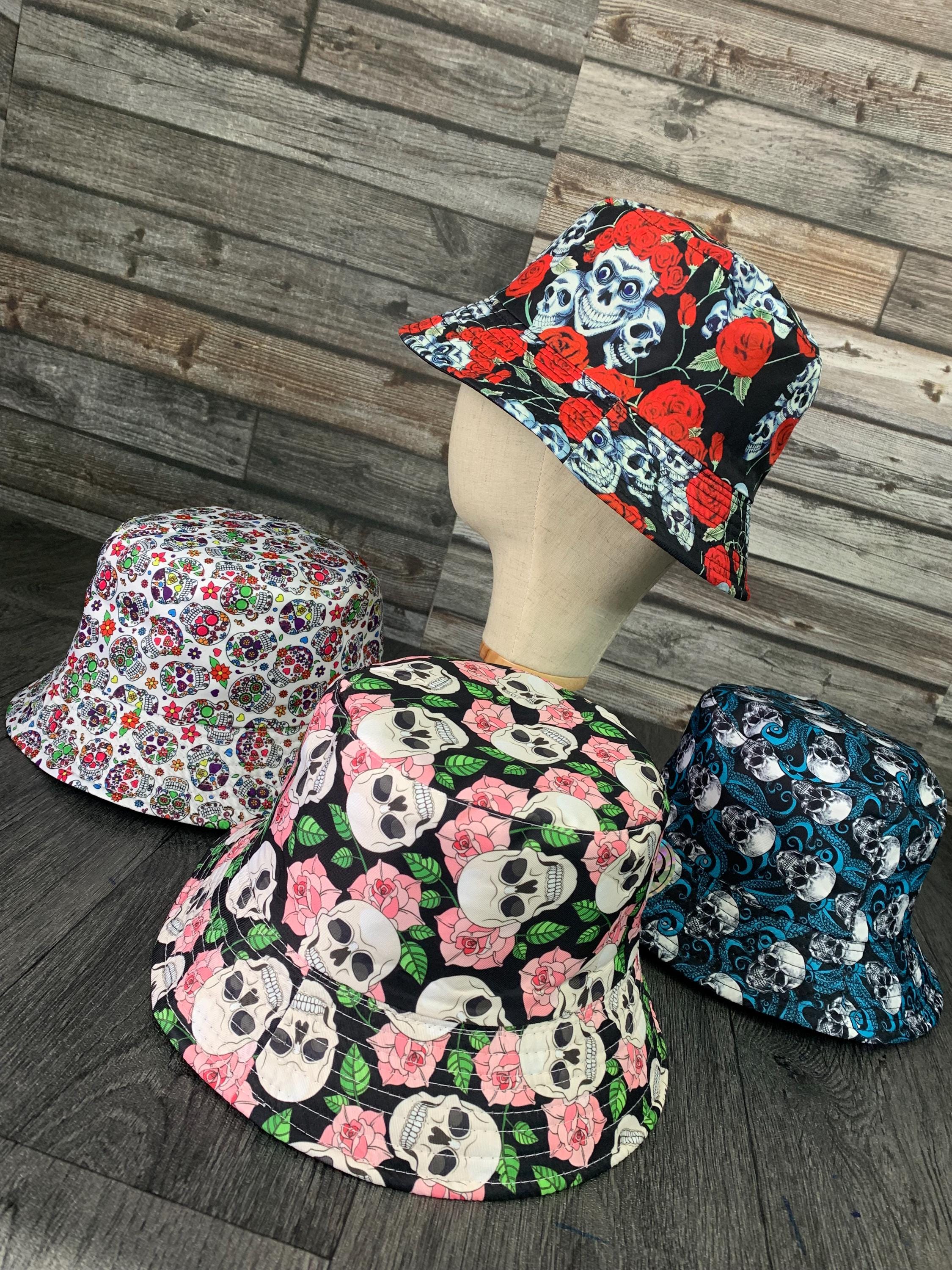 Reversible Skull Pattern Bucket Hat, 100% Cotton Unisex Summer Hat