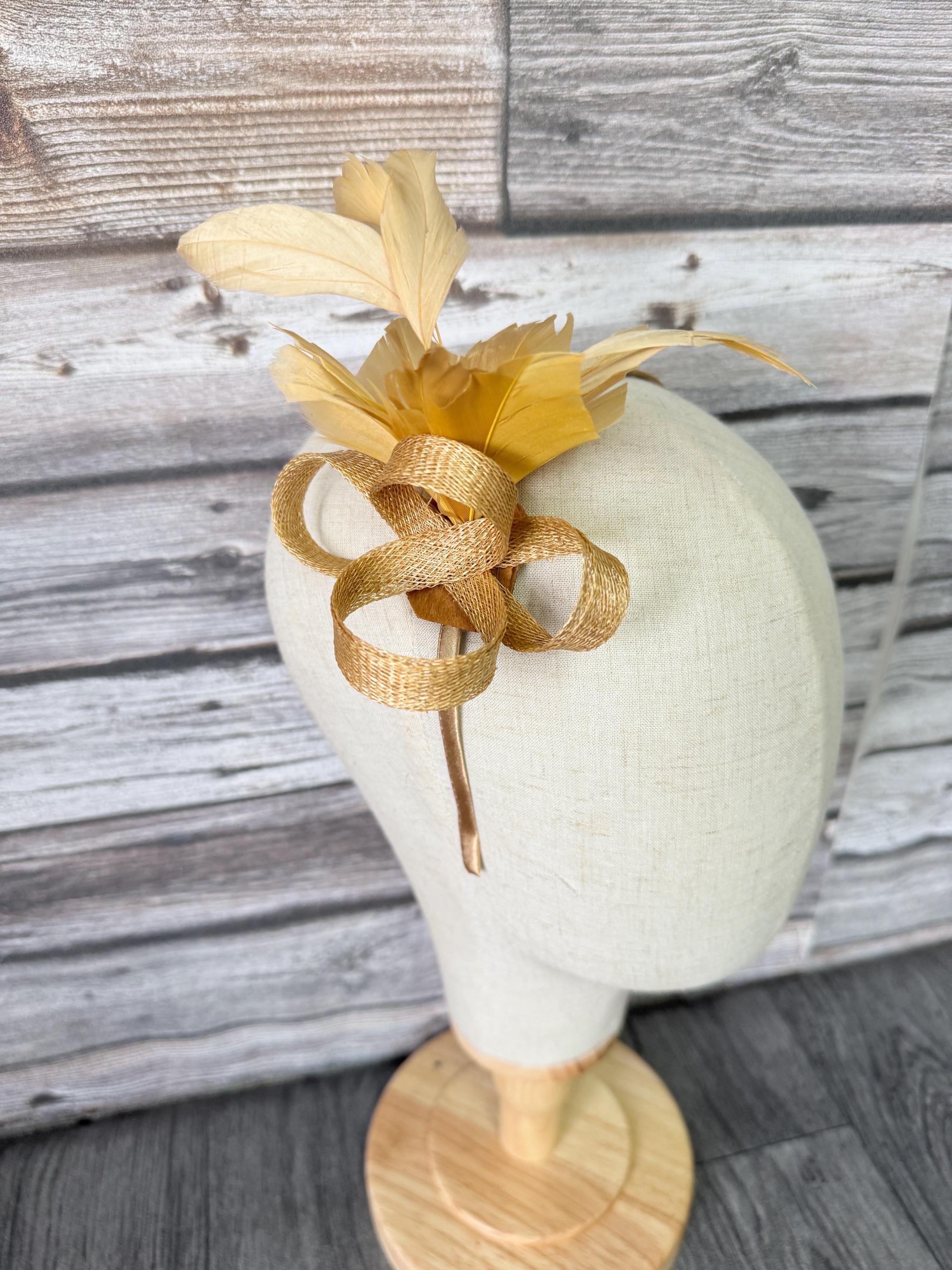 Golden Champagne Feather Fascinator | Kentucky Derby, Wedding & Race Day Hat Kentucky Derby Hat Fascinator Elegant creme and Bird Feather  main image 4