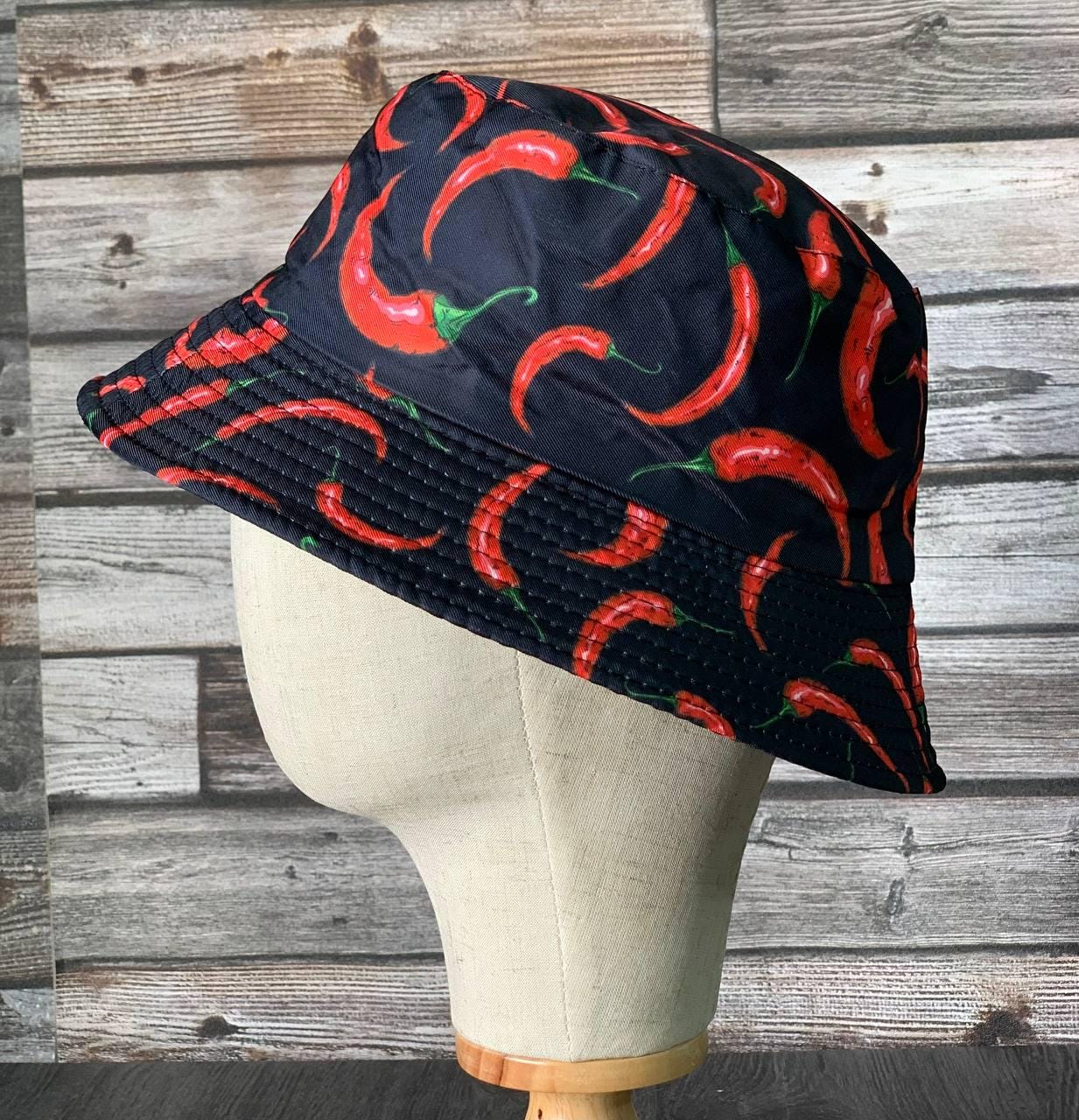 Reversible Bucket Hat, Red Chillies Pattern, 100% Cotton - Etsy