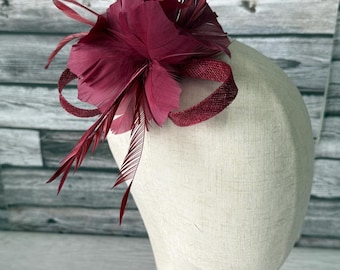 Deep Burgundy Fascinator Wedding Hat: Small Tea Party Races Royal Ascot Headpiece