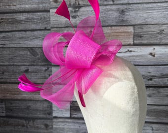 Fuchsia Feather Fascinator: Handmade Wedding Races Hatinator