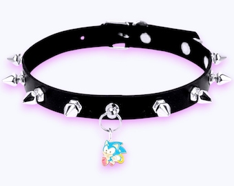 Sonic Adventures Choker Necklace Leather Hedgehog Tails Amy Knuckles Shadow Chao GameCube Cute Cool Y2K Gamer Goth Punk Emo