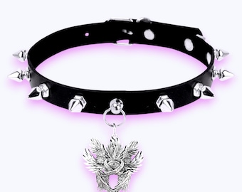 Gargantilla de ángel bíblicamente precisa, ojos de cuero, alas, arcángel, serafín, querubín, tronos de querubines, joyería gótica