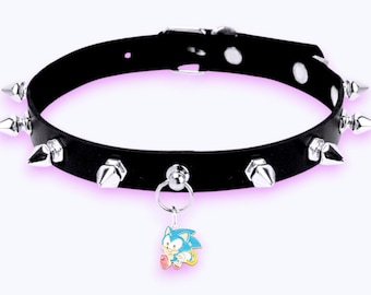 Sonic Adventures Choker Necklace Leather Hedgehog Tails Amy Knuckles Shadow Chao GameCube Cute Cool Y2K Gamer Goth Punk Emo