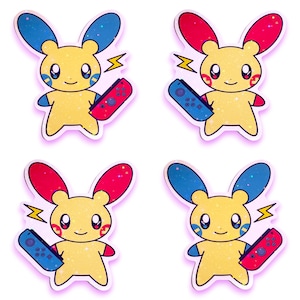 Pegatina brillante de Minun Plusle para portátil, resistente al agua, 10 cm, Pokémon tipo eléctrico, anime, dibujos animados, lindo regalo para parejas