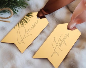 Stocking Name Tags Gold Mirror Personalized Stocking Tags Custom Name Tags for Christmas Holiday Decor Unique Gift Ideas Elegant