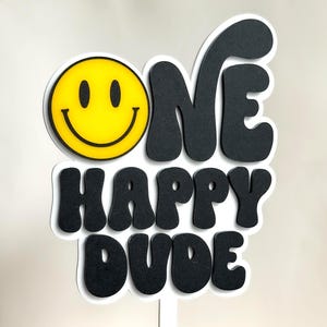 ワン ハッピー デュード ケーキ トッパー ブルー スマイリー フェイス アクリル チャーム 男の子 誕生日 パーティー デコレーション ファースト バースデー ケーキ ワン クール デュード