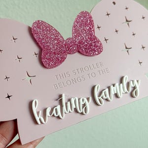 Mouse Stroller Tag, Custom Name Tag, Stroller Label, Bow Option, Baby Gear, Park Day Tag, Stroller Sign, Mouse Ears Tag