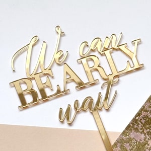 We Can Bearly Wait Cake Topper Teddy Baby Shower Gender Reveal Decor Charm Gold Adorable
