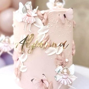 Custom Name Plaque For Birthday Cake Charm Personalized Acrylic Mirror Gold Topper Decor Customized Script Elegant Wedding Plate Script