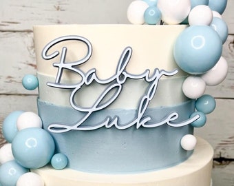 Custom First Name Baby Shower Cake Topper Name Charm Double Layer Personalized Baby Shower Newborn Party Decor