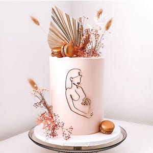 Sylwetka w ciąży Topper na tort ciążowy Baby Shower Złoty akrylowy urok Kobieta rysunek linii Nowoczesny boho