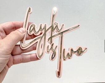 Acrylic Name Plate Cake Wedding Gold Favor Double Layer 3D Baker Decor Plaque Script Personalized Sweet Party