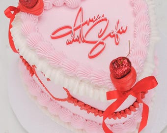 Décoration de gâteau en acrylique mots pour gâteau coeur vintage Just Married Mini plat personnalisé Script mariage fiançailles anniversaire anniversaire remise des diplômes