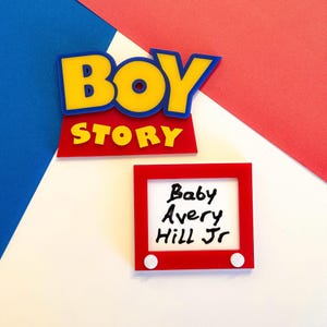 Boy Story Baby Shower Birthday Cake Topper Sketch Acrylic Charm Personalized Custom Personalized Modern