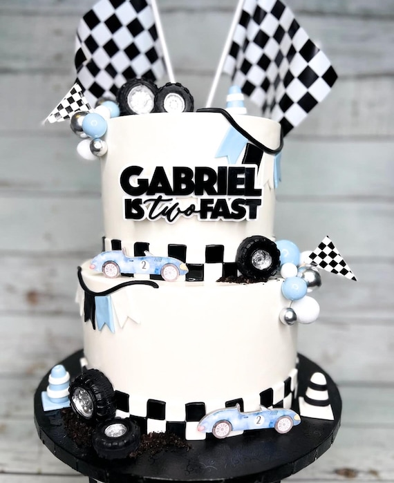 Two Fast Cake Topper Custom Racecar Charm Acrylic Birthday Decorations Race Theme Party Decor Boy Birthday Cake Supplies