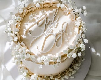 Décoration de gâteau en acrylique pour gâteau coeur vintage Sexe révélateur de mots grossesse garçon ou fille marié script plat mariage fiançailles anniversaire