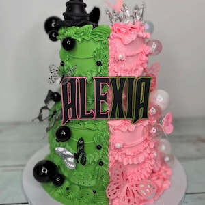 Good Witch Bad Witch Birthday Party Decorations Caketopper Cake Charm Topper Pink Green Black Decor Party Fairytale