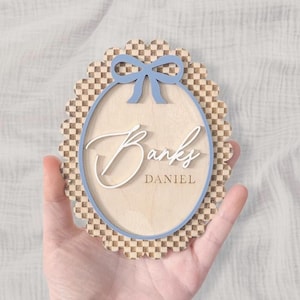 Birth Announcement Boy Name Announcement Bow Blue Sign for Nursery Baby Boy Announcement Sign Birth Name Sign Announcement Sign Baby Boy