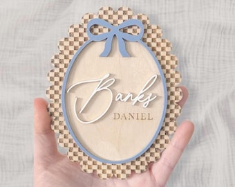 Birth Announcement Boy Name Announcement Bow Blue Sign for Nursery Baby Boy Announcement Sign Birth Name Sign Announcement Sign Baby Boy