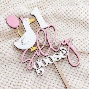 One Silly Goose Cake Topper Girl Birthday Pink Party Hat Cottagecore Vintage First 1st Custom Personalized Decorations Decor
