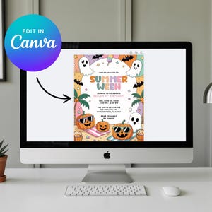 Summerween Birthday Party Invitation Editable Template Halloween Pool Bash Kids Costume Swim Invite Spooky Fun Instant Download Canva image 3