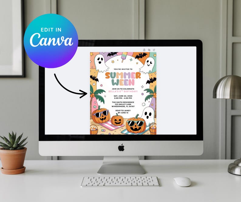 Summerween Birthday Party Invitation Editable Template Halloween Pool Bash Kids Costume Swim Invite Spooky Fun Instant Download Canva image 3