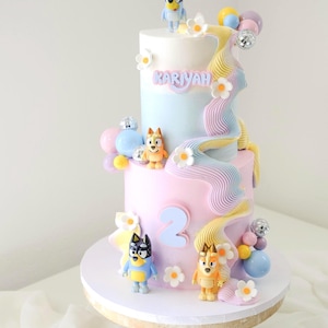 Blue Dog Cake Topper Personalized Name Heeler Charm Wackadoo Twoey Acrylic Custom Kids Party Decor Pink Pastel Groovy Licensed Bluey Anagram