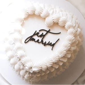 Just Married Cake Charm Acrylic Topper For Vintage Heart Cake Mini Flat Lay Custom Script Wedding Cake Engagement