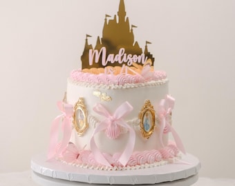 Prinses Kasteel Taarttopper Gepersonaliseerde Aangepaste Naam Overlay Sprookje Acryl Feestdecoratie Verjaardag Baby Shower Taart Charm