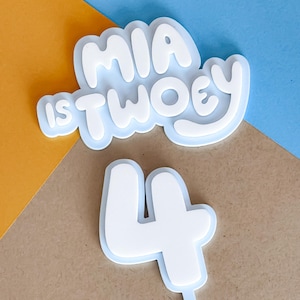 Blue Dog Cake Topper Twoey Age Heeler Charm Custom Acrylic Personalized Kids Party Decor