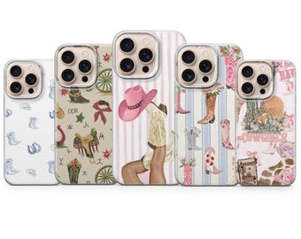 Coque de téléphone style western/cowgirl pour iPhone 17 Pro Max, 16e, 15, 14, 13 et Samsung S26 Ultra, S25 FE, A57, A56, Pixel 10, 9A