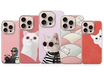 Funda para teléfono con diseño de gatos adorables, estéticamente atractiva, para iPhone 17 Pro Max, 16e, 15, 14, 13 y Samsung S26 Ultra, S25 FE, A57, A56, Pixel 10, 9A.