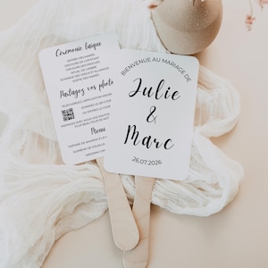 Ventaglio da matrimonio minimalista personalizzabile - Regali per gli ospiti - Modello Canva in francese - Matrimonio fai da te stampabile - Cerimonia laica