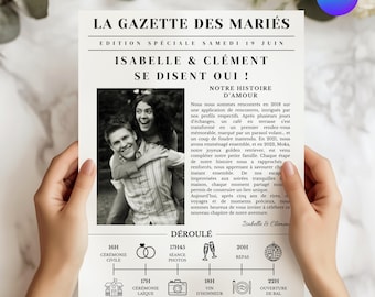 Wedding Gazette - Wedding Favor - Customizable Canva Template in French - DIY Wedding Project - Personalized Keepsake