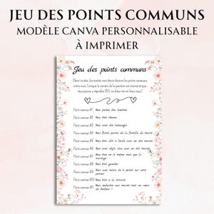 Juego de mesa, entretenimiento original para bodas, plantilla de Canva en francés, actividad para testigos, juegos de boda con flores vintage