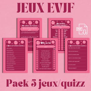 EVJF-Spiele – Paket mit 5 Quizspielen für die Unterhaltung beim Junggesellinnenabschied – Team der Braut – Pink Girly Disco – PDF zum Ausdrucken