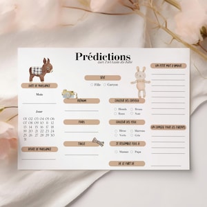 Animation baby shower, jeu de prédictions à imprimer, fête naissance, gender reveal - Carte pronostics pour l'arrivée de bébé - Format PDF