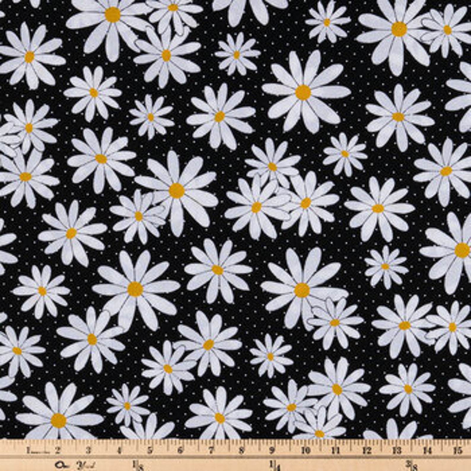 Daisy Fabric Black & White Daisy Fabric Polka Dot Background Etsy