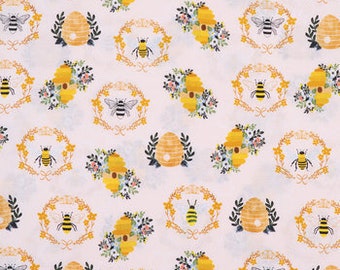 Bee Fabric Bee Hive Fabric Floral Bee Fabric Quilting Fabric Apparel Fabric 100% Cotton FQ Ships 1 Business Day
