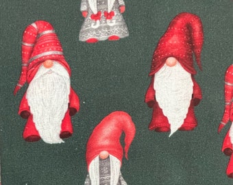 Christmas Fabric Gnomes  On Black 100% Cotton  Ships 1 Business Day