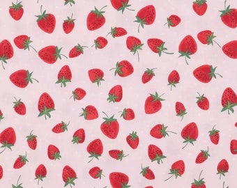 Strawberries  Fabric  Strawberries On Dots Fruit Fabric  100% Cotton FQ   Ships 1 Business Day