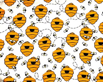 Bees  Flannel Fabric  Bees & Honeycomb Flannel Fabric  Cotton  Flannel FQ Ships 1 Business Day