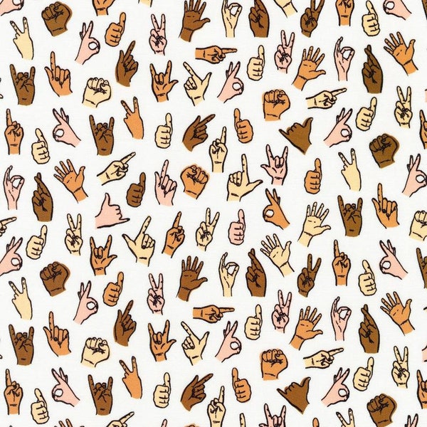 Robert Kaufman Fabrics  Hello Lucky  Natural Sign Language  Cotton Woven Fabric  Ships 1 Business Day