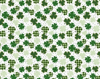 St. Patrick's Day Cotton Fabric: Gingham Shamrock Clover Print, Fat Quarter