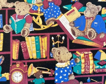Teddy Bear Fabric Library Teddy Bears Clocks Books Fat Quarter Ships 1 Business Day