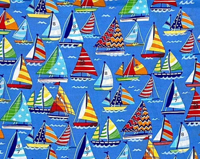 Sailboats Fabric Boat Fabric Sailboat Fabric 100 Cotton Face Etsy