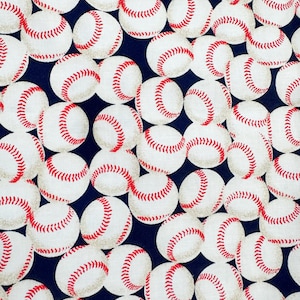 Baseball Fabric  Baseballs On Navy 100% Cotton Fat Quarter Ships 1 Business Day