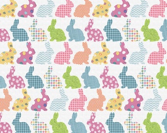 Easter Bunny Fabric  Patterned Bunnies Fabric  Multi Easter  Cotton Fabric   Ships 1 Business Day