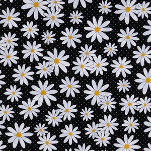 Daisy Fabric Black & White Daisy Fabric Polka Dot Background  Floral Fabric  FQ Ships 1 Business Day
